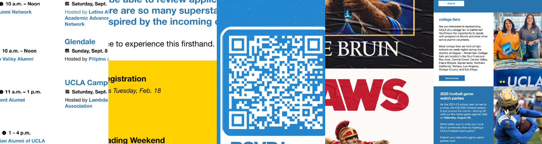 Strip of UCLA Alumni action areas from email and campaign designs.