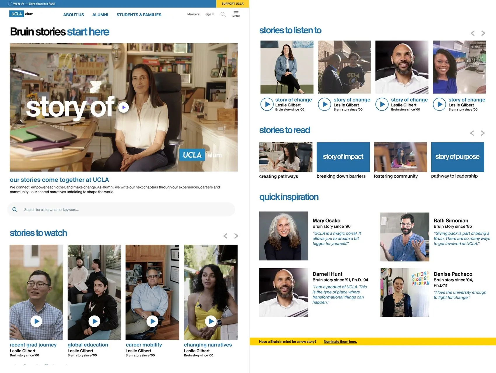 The Bruin Stories landing page.