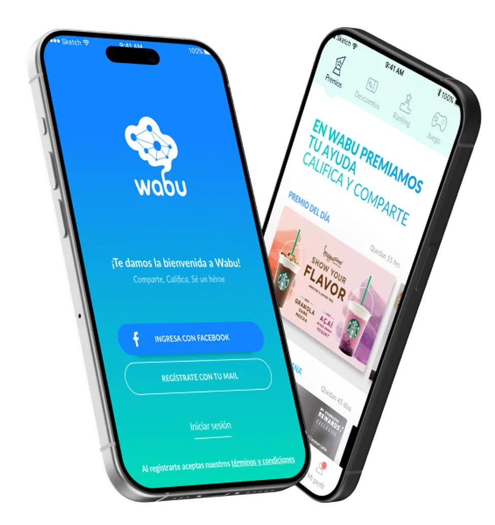 The Wabu app shown on two phone screens.