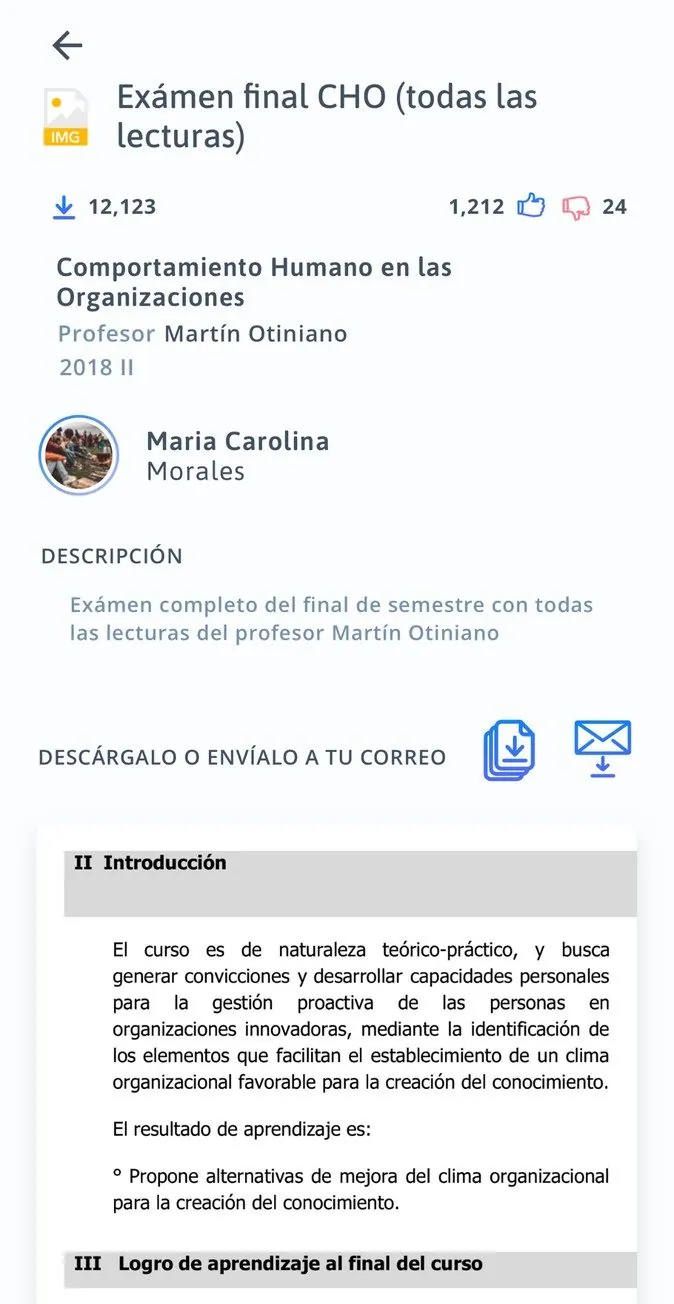 Wabu screen listing course documents.